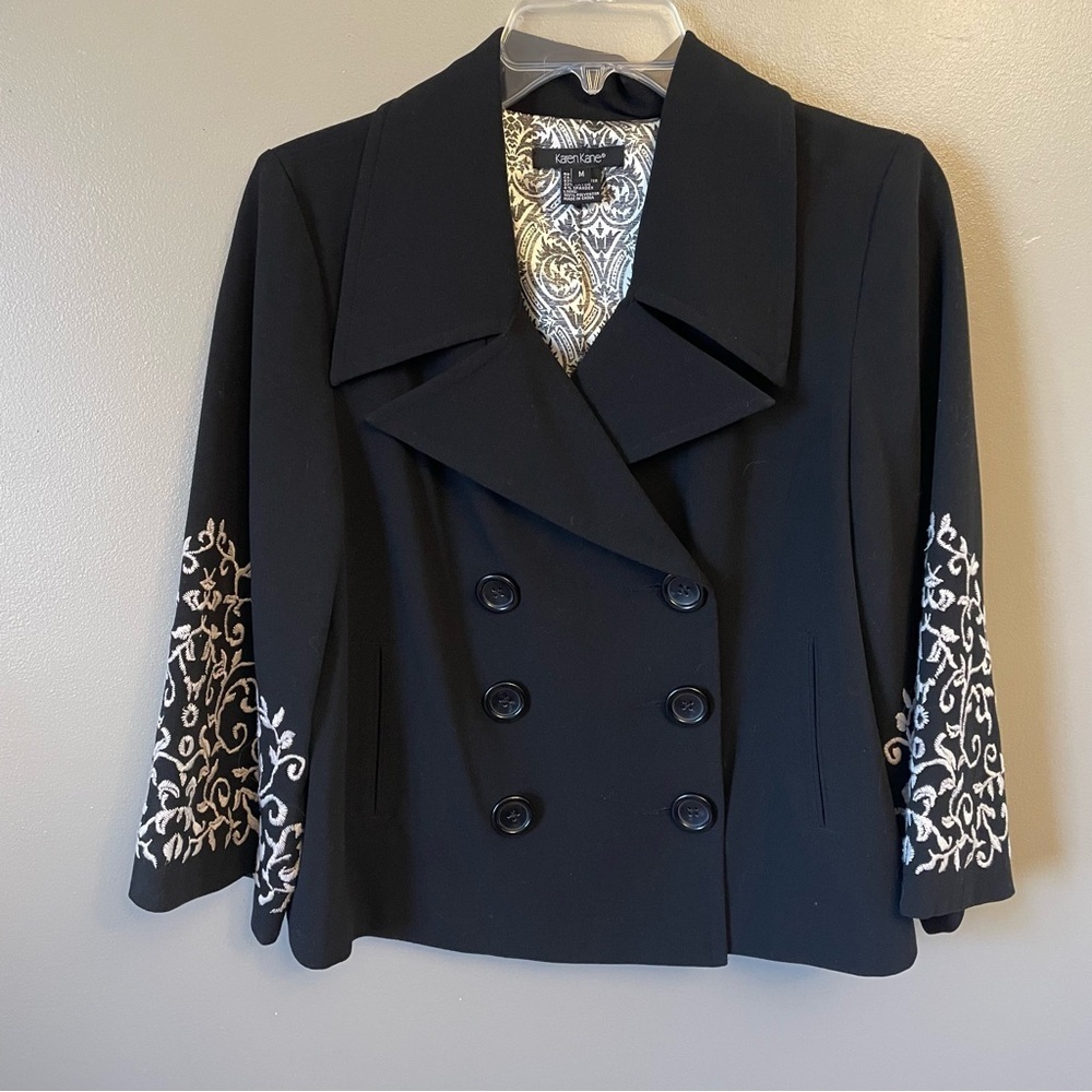 KAREN KANE Blazer Embroidered Sleeves doubled breasted black size Medium